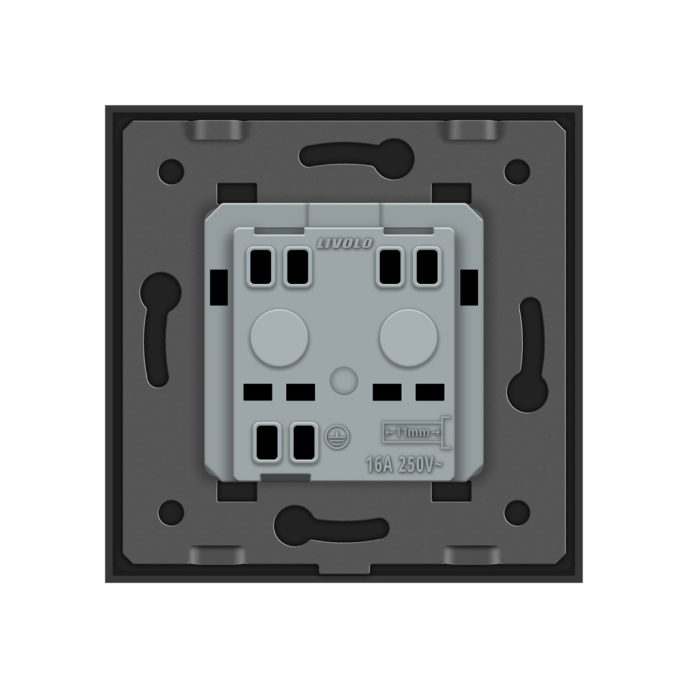 Електрична розетка вологозахисна з кришкою IP44 з заземленням, LIVOLO, чорна, скляна рамка, шторки, 250В 16А (VL-C7C1EUWF-12) Коломыя - изображение 4