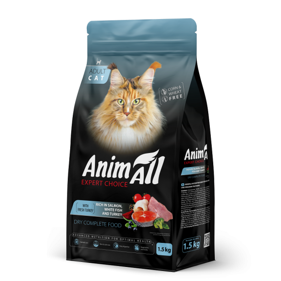 AnimAll АнімАлл Повнораціонний сухий корм з лососем, білою рибою та свіжою індичкою для котів 1,5кг Київ