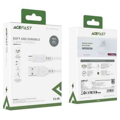 Дата кабель USB 2.0 AM to Micro 5P 1.2m 2.4A TPE C3-09 white Acefast (6974316280897) Вінниця