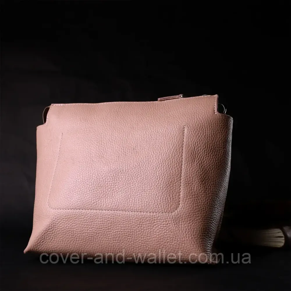 Красива жіноча сумка-трапеція з натуральної шкіри бежевого кольору Grande Pelle 746743 Київ - фото 9