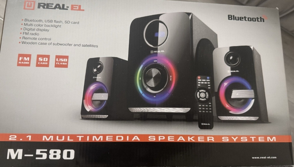 Колонки 2.1 REAL-EL M-580 black (58Вт, Bluetooth, USB, SD, FM, ДК) Харьков - изображение 1