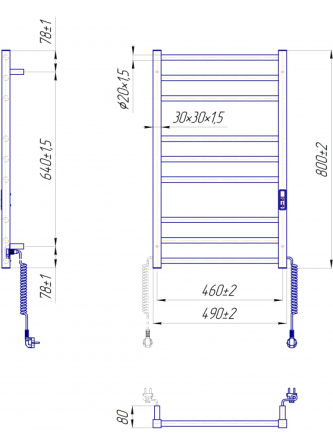 Электрический полотенцесушитель Mario Премиум Классик-I 800x500/80 TR К черный мат Киев