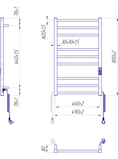 Электрический полотенцесушитель Mario Премиум Классик-I 800x500/80 TR К черный мат Киев - изображение 2