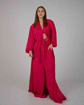 Женский костюм-тройка из льна Малиновый S/M Харьков