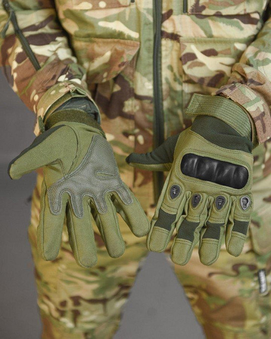 Перчатки тактичні чоловічі повнопалі хакі з захистом Одеса - фото 3