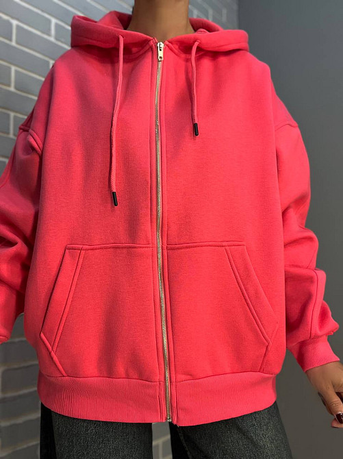 Толстовка жіноча Quzen 482 подовжена на блискавці капюшон базова оверсайз фліс утеплена one size, ма Одеса - фото 2