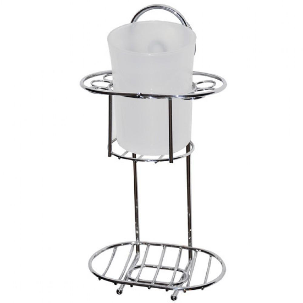 Склянка для зубних щіток та мильницею 13*8,5*25см пластик на хром підставці Харків - фото 1