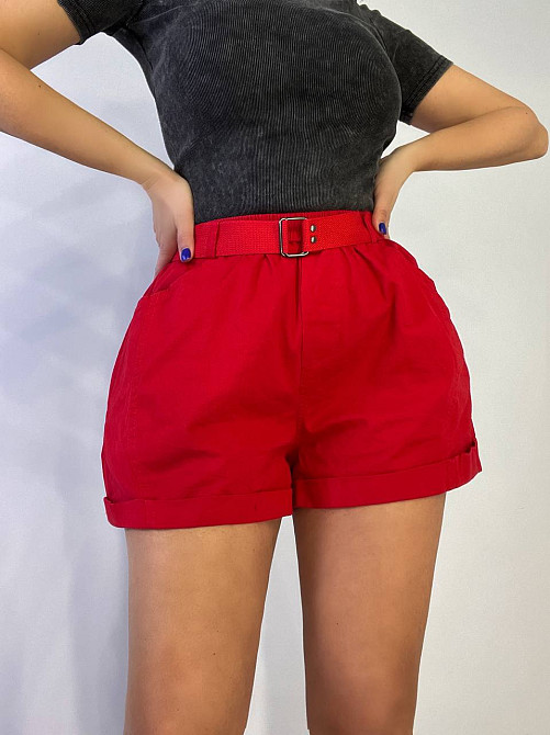 Шорти жіночі A-N 5701 мом на резинке з ременем короткі червоні, червоний, L, L, 85 см, 112 см Київ - фото 5