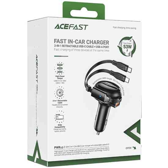 Автозарядка 3xUSB 53W (2xUSB-C+USB-A) + cable USB-C 2in1 B13 Acefast Винница