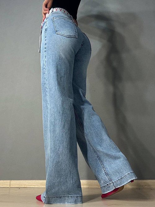 Джинсы женские Dragon 8325 палаццо ровные с поясом стрейчевые голубые, голубой, 30, 30, 80 см, 105 см Киев - изображение 2