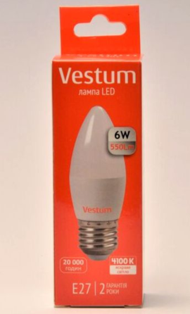 Лампа свеча E27 6W 4100K Vestum Киев