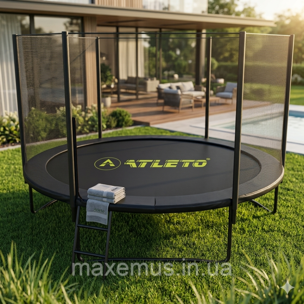 Батут с защитной сеткой и лестницей Atleto Black 252 см (8 ft) для детей и взрослых (нагрузка до 100 кг) Мостиська - фото 20