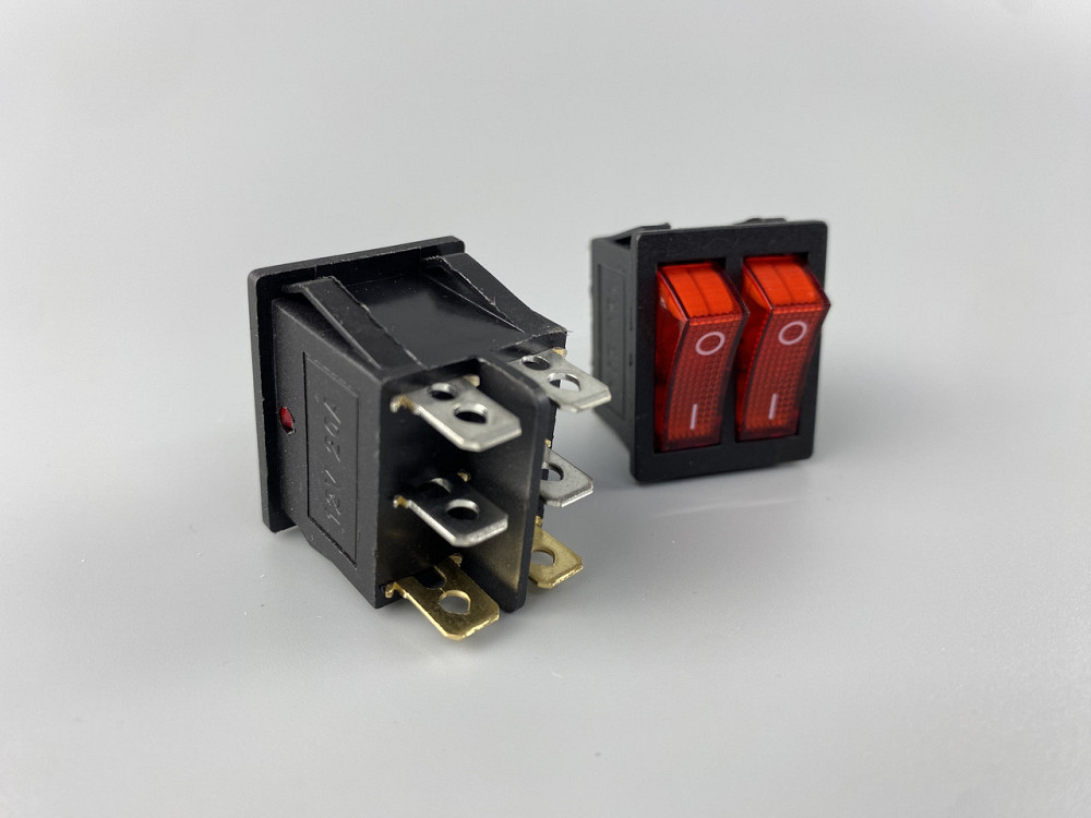Перемикач червоний дві клавіші, ON-OFF, з LED-підсвіткою 12 V, 21.5 ммх26 мм, 6 ніжки Мукачево - фото 7