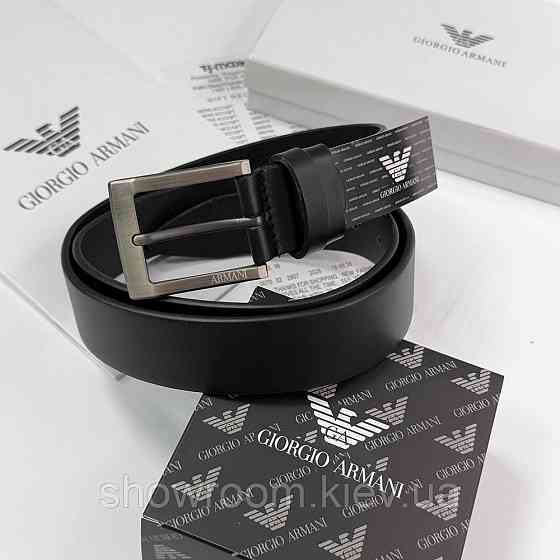 Чоловічий шкіряний брендовий ремінь Armani (304) чорний Київ