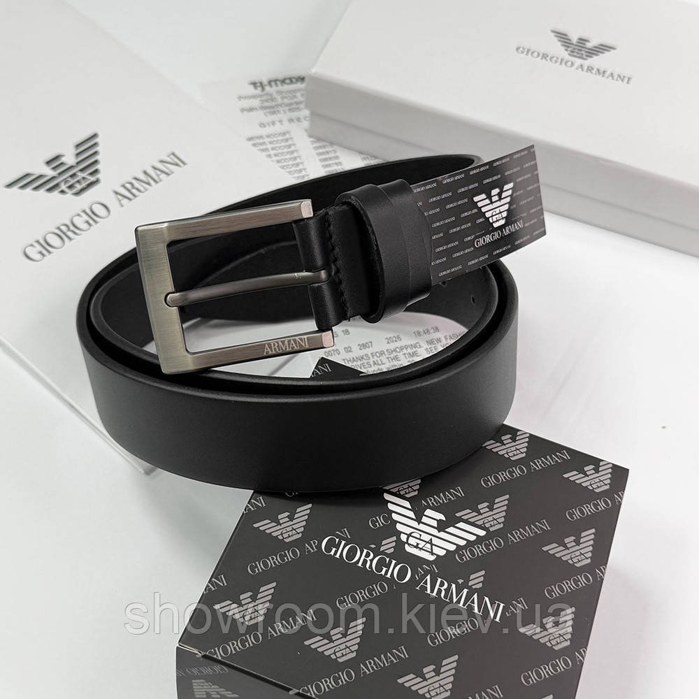 Чоловічий шкіряний брендовий ремінь Armani (304) чорний Київ - фото 2