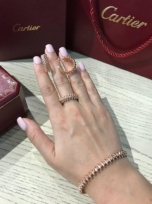 Cartier набір / браслет, сережки та кільце в рожевому золоті / Cartier браслет зубчики, кільце та сережки Одеса - фото 3