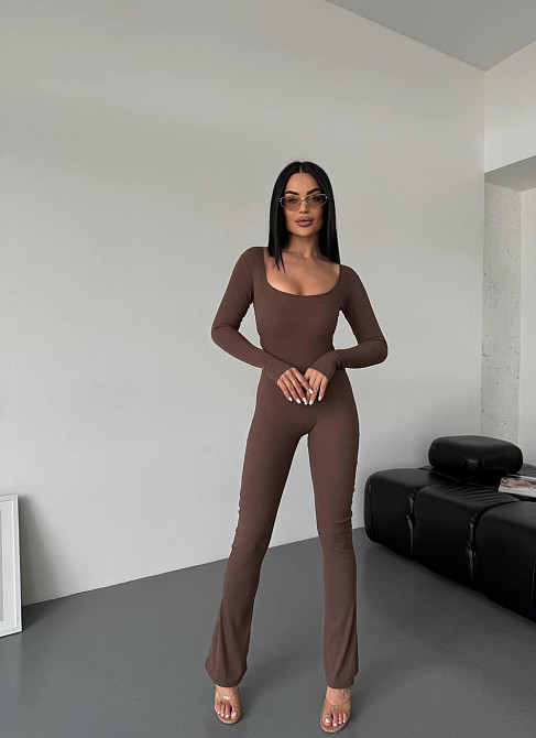 Жіночий стильний повсякденний комбінезон, щільний рубчик трикотаж. Шоколад, 46/48 Одеса - фото 1