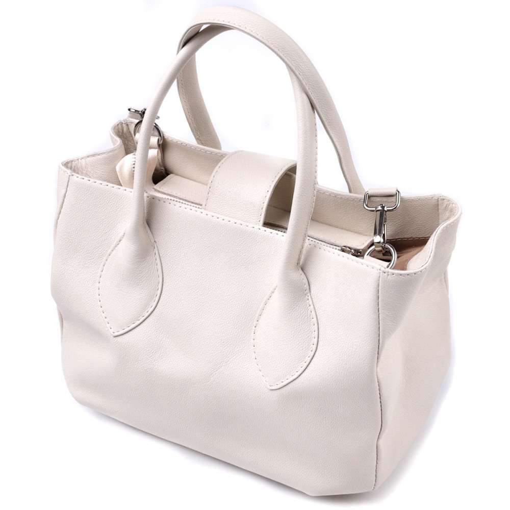 Деловая женская сумка с двумя ручками из натуральной кожи Shvigel 22830 Бежевая Киев - изображение 2