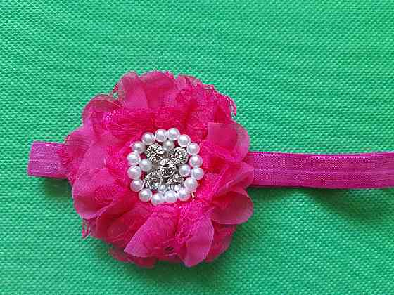 Детская повязка с жемчугом малиновая - размер цветка 8см, размер универсальный (на резинке) Киев