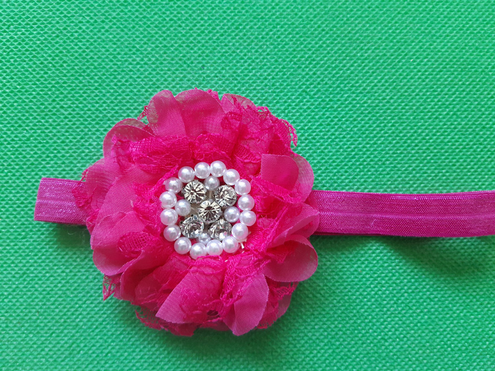 Детская повязка с жемчугом малиновая - размер цветка 8см, размер универсальный (на резинке) Киев - изображение 1