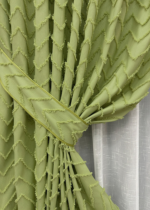 Комплект штор VR-Textil Лен Букле № 1805ш Оливковый 150х250 см 2 шт (39-855) Киев - изображение 5