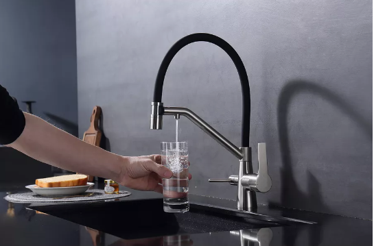 Змішувач для кухні Mixxus FUL-021 REFL.BLACK на дві води з гнучким чорним виливом з нерж. сталі SUS304 (MX0787) Чернівці