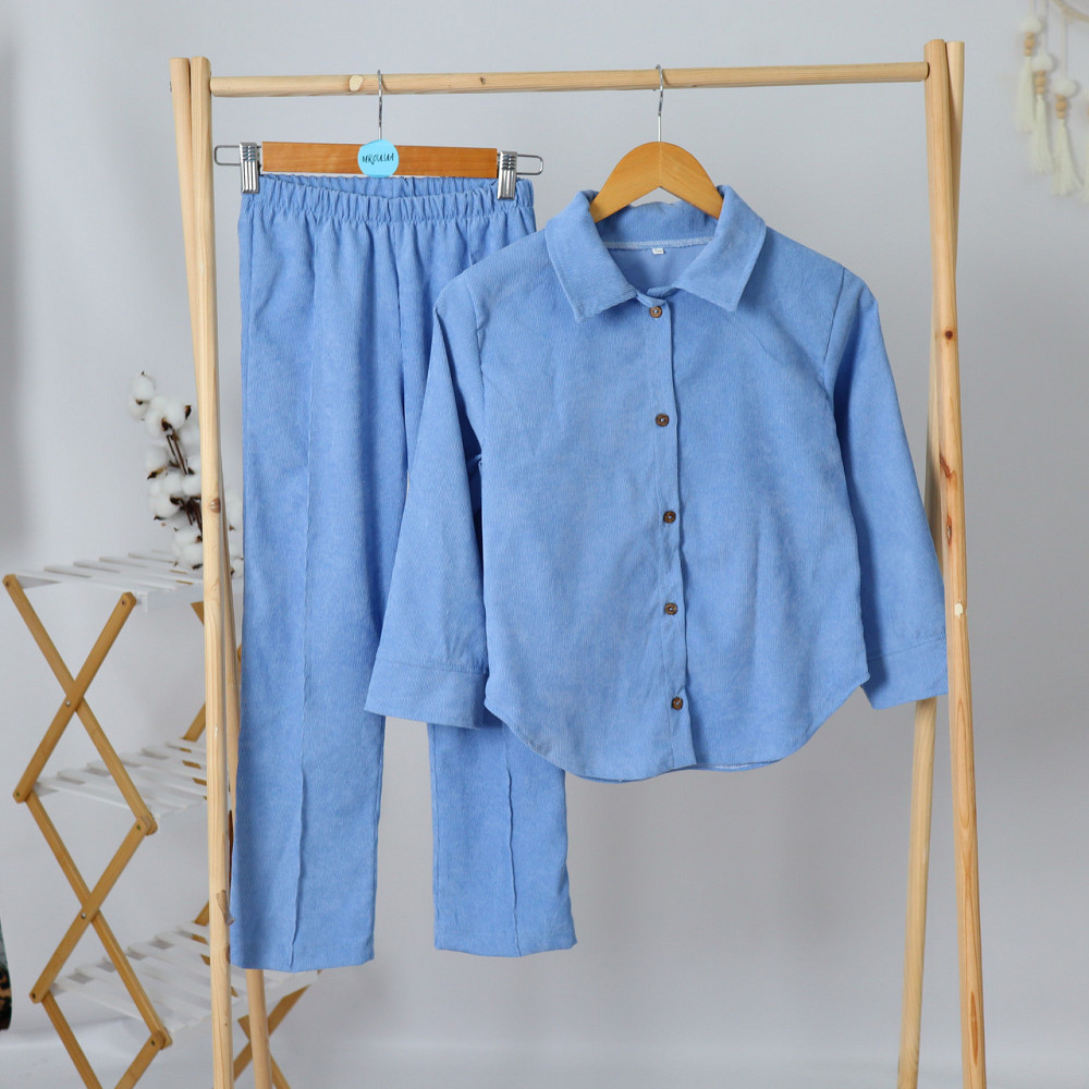 Праздничный вельветовый костюм рубашка+брюки для мальчика голубого цвета Каменец-Подольский - изображение 2