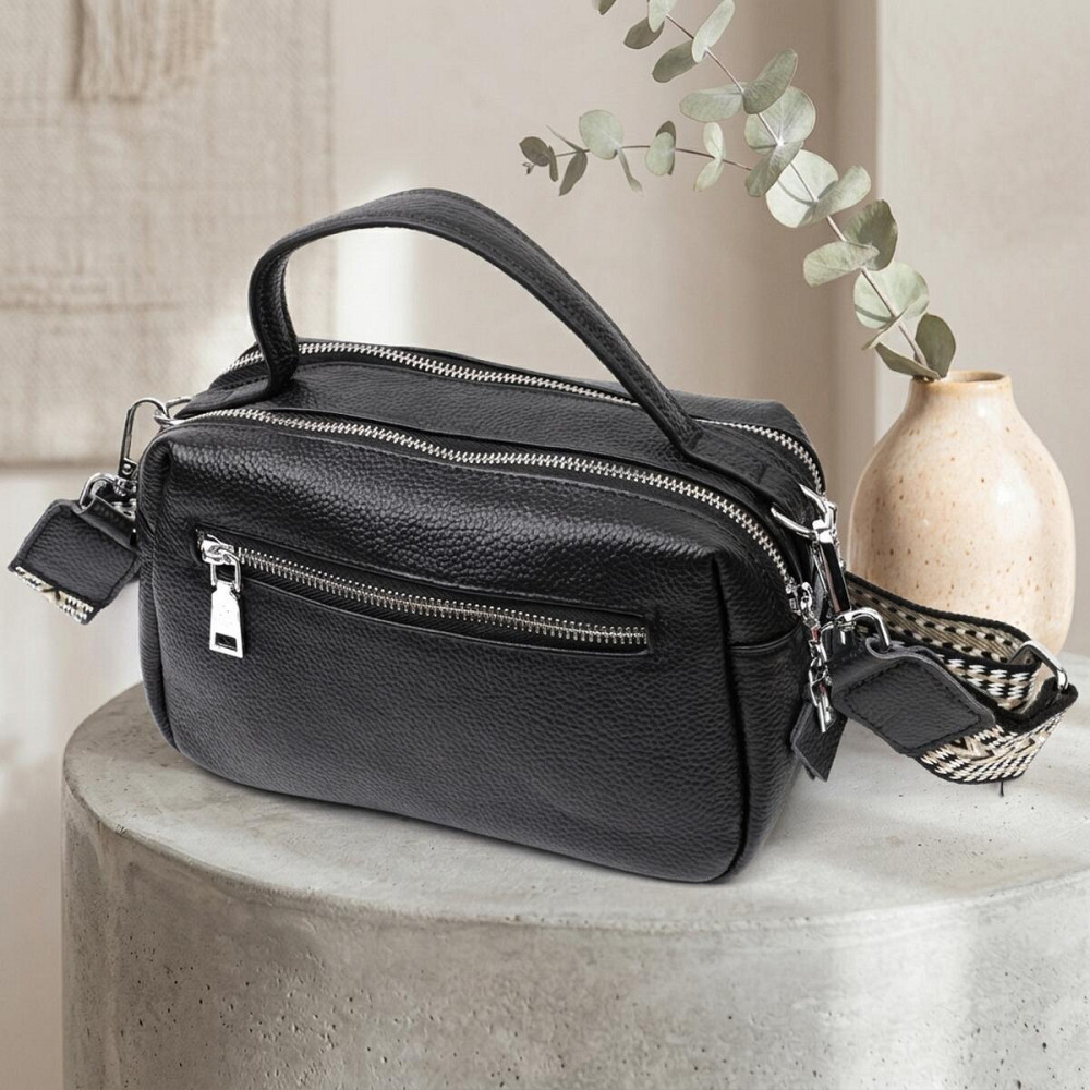 Сумка прямокутна для жінок на два відділення з натуральної шкіри Vintage 22343 Чорна Київ - фото 13