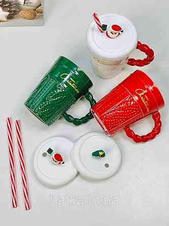 Кухоль з кришкою та ложкою керамічний новорічна Olens "Різдячий светр" 360 мл 102-1061 Київ