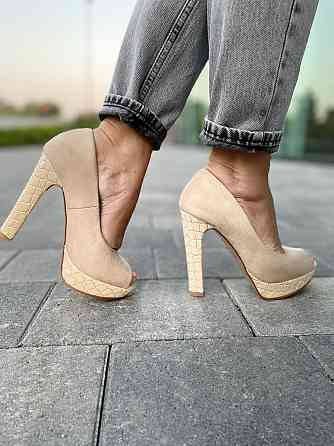 Туфлі жіночі F335 бежеві екозамша каблук 11 см (2553) Коломия