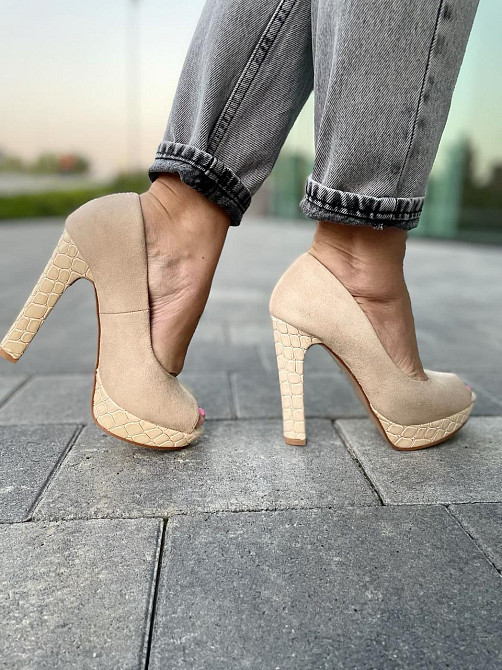 Туфлі жіночі F335 бежеві екозамша каблук 11 см (2553) Коломыя - изображение 5
