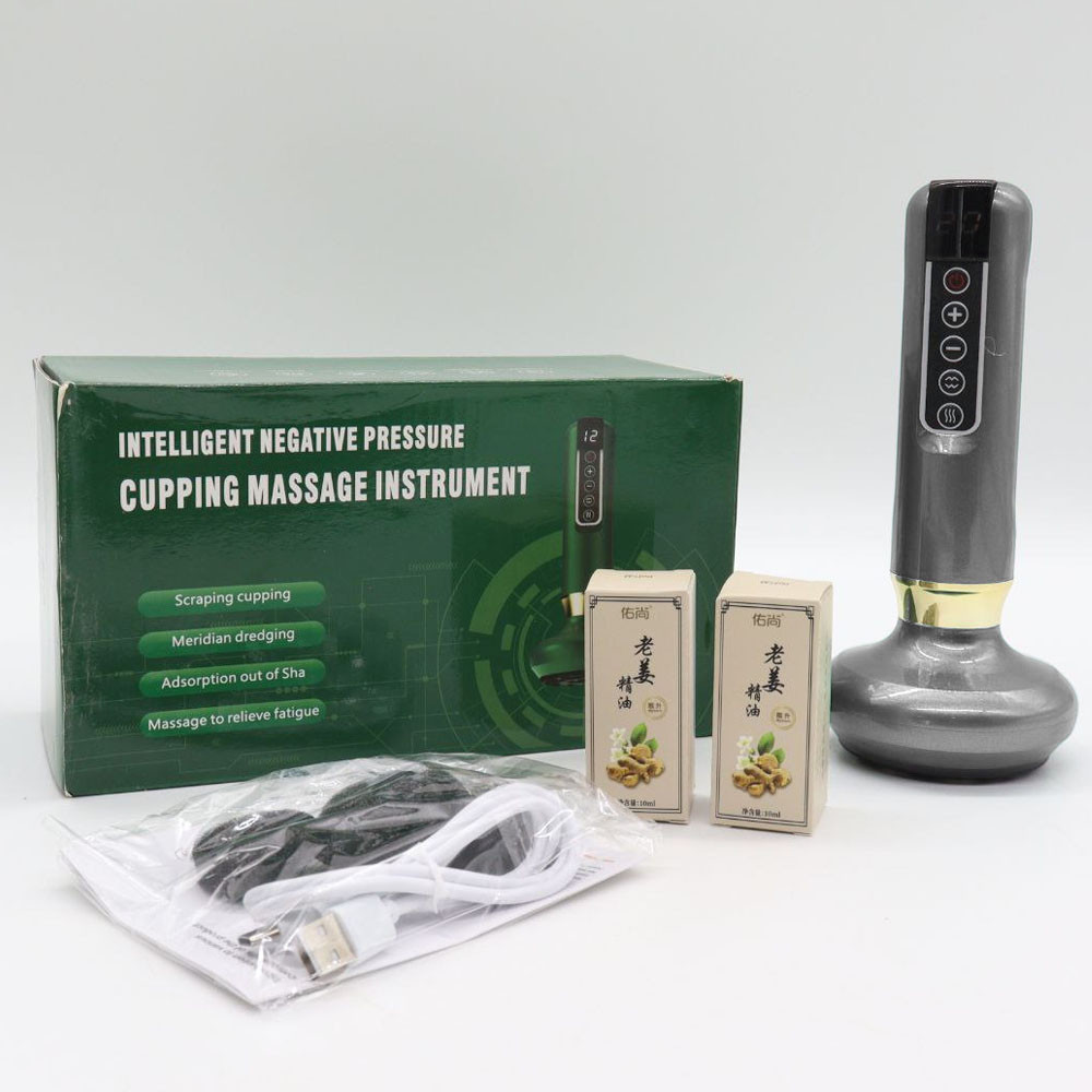 Акумуляторний вакуумний масажер з підігрівом + олія,12 режимів,з USB,Сірий SBR Київ - фото 10