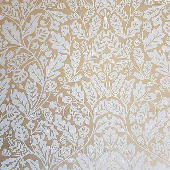 Шпалери вінілові на флізелін Caselio Mystery 0.53х10 м яскраві листя дубок білі на золотистому Київ