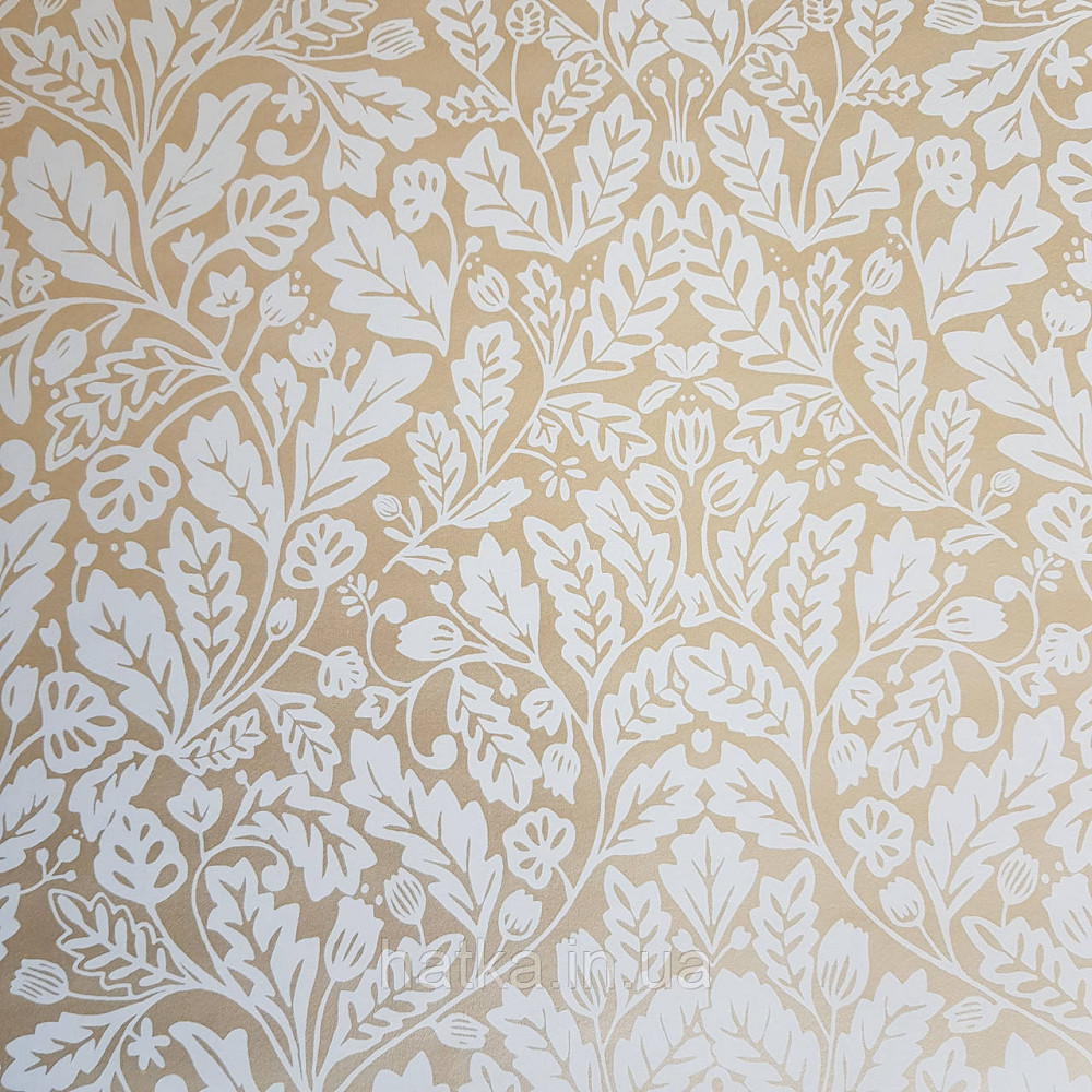 Шпалери вінілові на флізелін Caselio Mystery 0.53х10 м яскраві листя дубок білі на золотистому Київ - фото 1