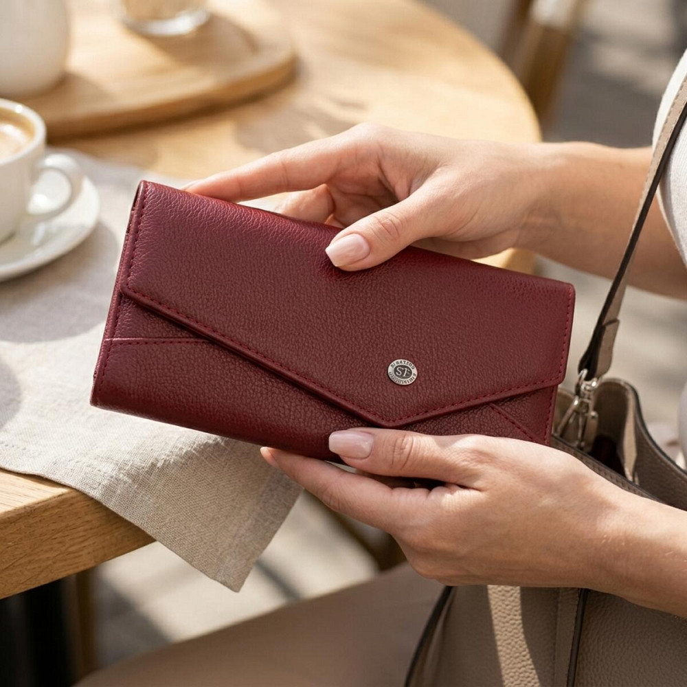 Кошелек для женщин из натуральной кожи с геометрическим клапаном ST Leather 22547 Бордовый Киев - изображение 12