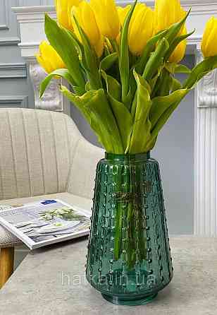 Ваза скляна 14*14*22,5 см "Маріо" зелене товсте скло Київ