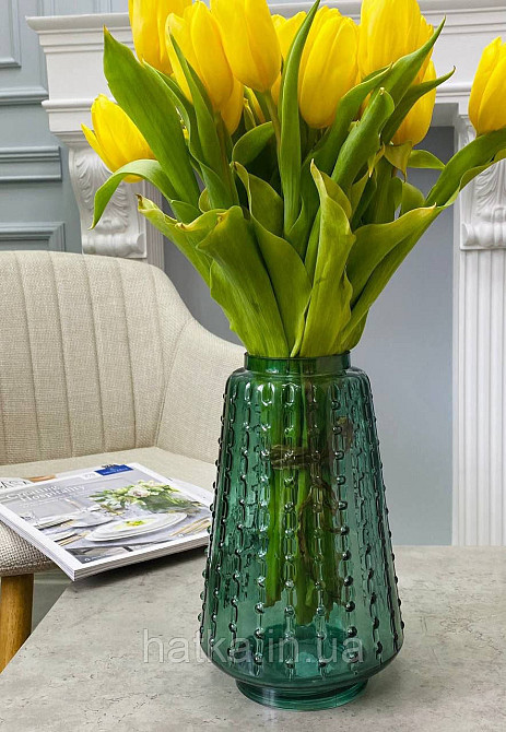 Ваза скляна 14*14*22,5 см "Маріо" зелене товсте скло Київ - фото 1