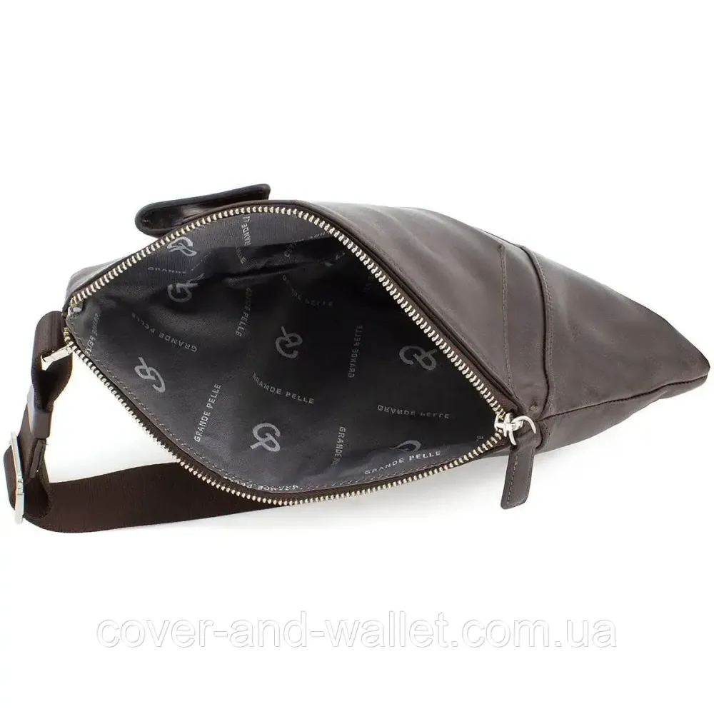 Тонкая стильная кожаная сумка-слинг коричневого цвета Grande Pelle 721620 Киев - изображение 6