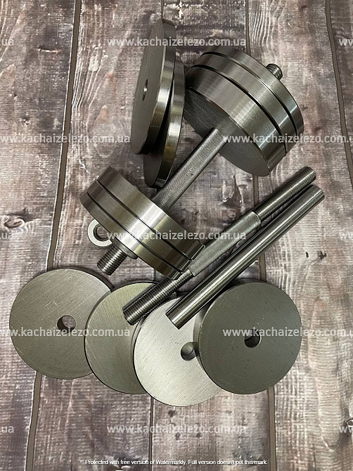 Гантели наборные 2 по 24 кг + Переходник для штанги Гантели, гири, штанги и диски металлические без покрытия Киев - изображение 4