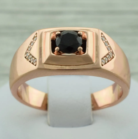 Печатка Xuping 11213 черные фианиты, позолота РО, ширина 8 мм, размер 20, вес 5,4 г, мужская Киев