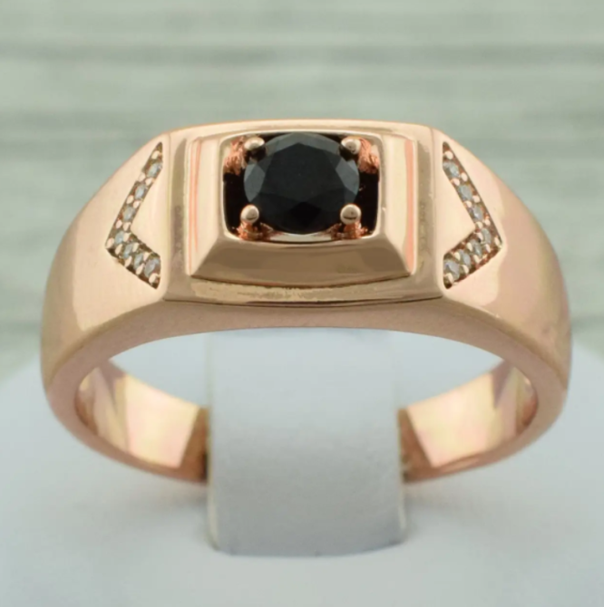 Печатка Xuping 11213 черные фианиты, позолота РО, ширина 8 мм, размер 20, вес 5,4 г, мужская Киев - изображение 1