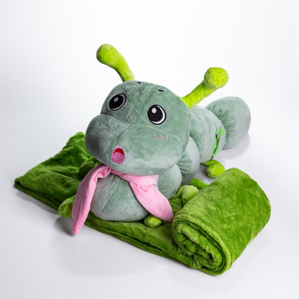 М'яка іграшка-подушка з пледом Гусениця 110×170 (см) плюшевий дитячий плед 3в1 Зелений 7127-GR Коломыя - изображение 7