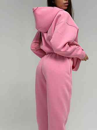 Жіночий стильний спортивний костюм-двійка: худі + штани, тринитка Пен'є на флісі турція Рожевий, 42/44 Одеса