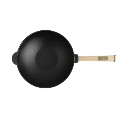 Сковорода Brizoll чавунна WOK з дерев'яною ручкою 2,8 л 260х80 мм (W26H) Винница