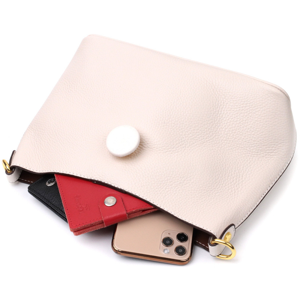 Кожаная женская сумка с оригинальной застежкой пуговкой Vintage 22321 Белая Киев - изображение 8