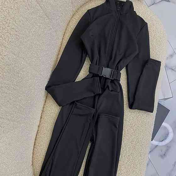 Женский стильный термо комбинезон  с поясом из плотного микродайвинга на флисе Одесса