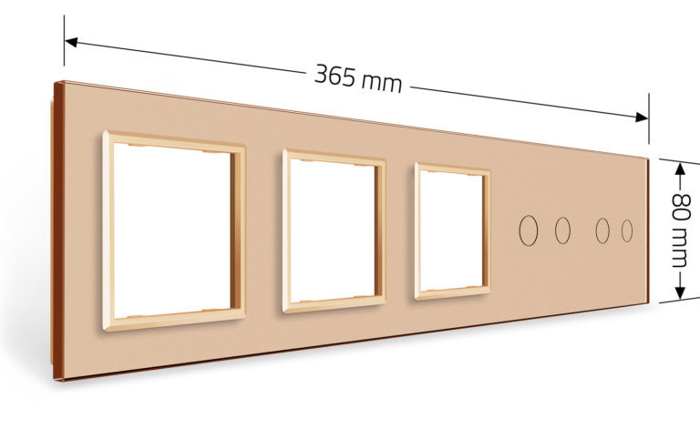 Рамка 5-постова для двох 2-сенсорних вимикачів і трьох розеток (2-2-0-0-0) LIVOLO, загартоване скло, золота, 365×80 мм (VL-P702/02/E/E/E-10A) Коломыя - изображение 4