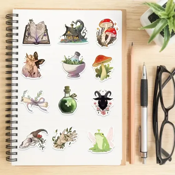 Набор ведьминских стикеров – 50 шт, до 5,6 см, водостойкие наклейки: книга заклятий, шляпа, зелья, луна, расте Киев