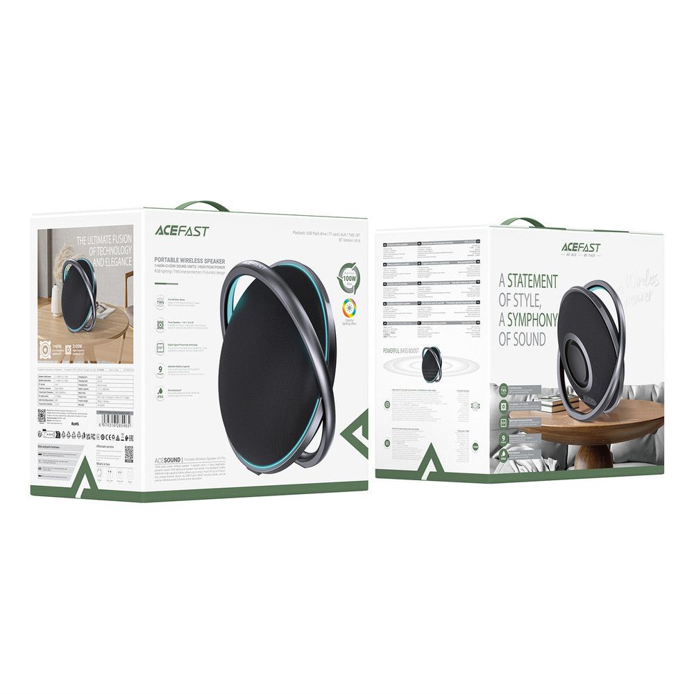 Портативна колонка Acefast K5 Pro Portable wireless Speaker Black Киев - изображение 2