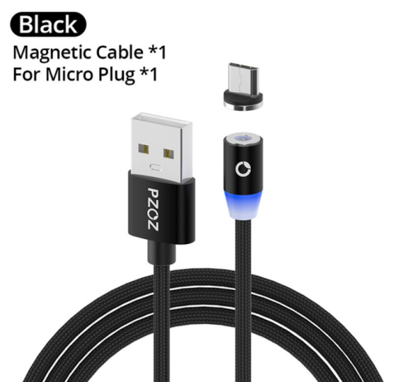 Магнітний кабель Pzoz 2 м MicroUsb Black Круглий Київ